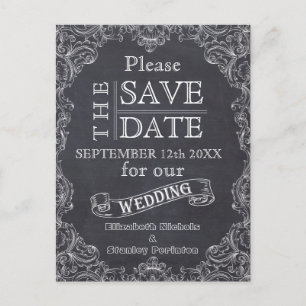 Carte Postale Faire-part Cadre vintage et mariage en tableau noir Enregistr