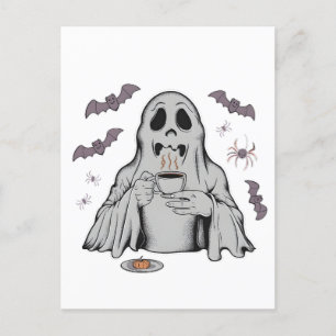 Carte Postale Faire-part Café éffrayant Ghost Boire Halloween Café