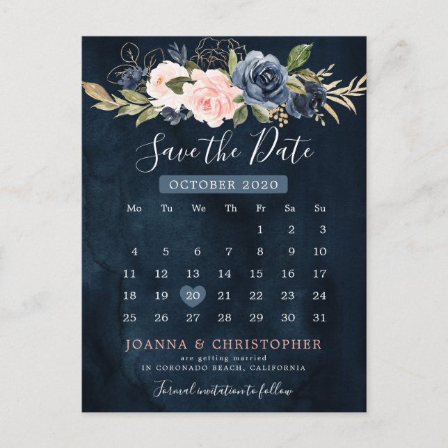 Carte Postale Faire-part Calendrier bleu bleu bleu rose marine Enregistrer  (Devant)