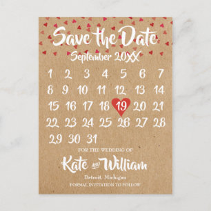 Carte Postale Faire-part Calendrier Coeur Rouge Rubis Rustique Épargnez la 