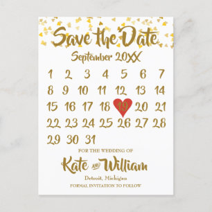 Carte Postale Faire-part Calendrier de confettis Love Hearts pour annoncer 