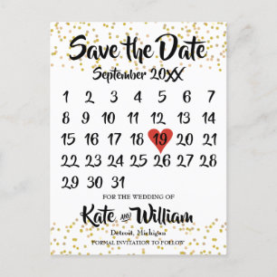 Carte Postale Faire-part Calendrier de l'amour en poussière d'or, enregistr