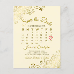 Carte Postale Faire-part Calendrier de mariage à save the date Cream avec f