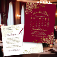 Calendrier de mariage à thème bordeaux et or pour 
