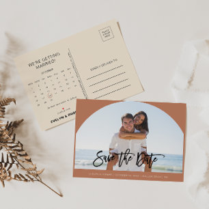 Carte Postale Faire-part Calendrier de mariage en photo en terre cuite pour