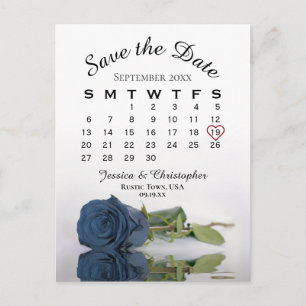Carte Postale Faire-part Calendrier de mariage Rose Bleu Acier Sauvegarder 