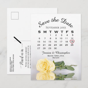Carte Postale Faire-part Calendrier de mariage Rose jaune élégante Enregist
