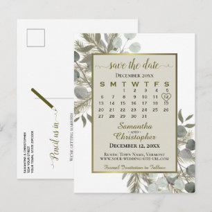 Carte Postale Faire-part Calendrier de mise en vente Eucalyptus & Pin Taupe