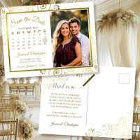 Calendrier de photo de mariage or et blanc "Save t