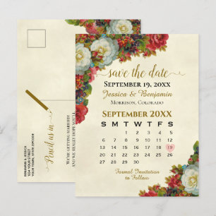 Carte Postale Faire-part Calendrier de sauvegarde de mariage Roses victorie