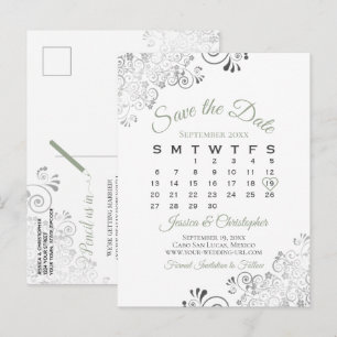 Carte Postale Faire-part Calendrier de sauvegarde de mariage vert sauge et 