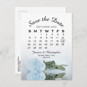 Carte Postale Faire-part Calendrier du Mariage Dusty Blue Rose Enregistrer 