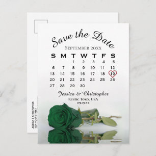 Carte Postale Faire-part Calendrier du Mariage Rose Emerald Green Enregistr