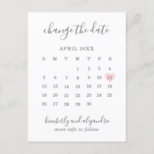 Carte Postale Faire-part Calendrier Modifier la date Pink Heart Cute