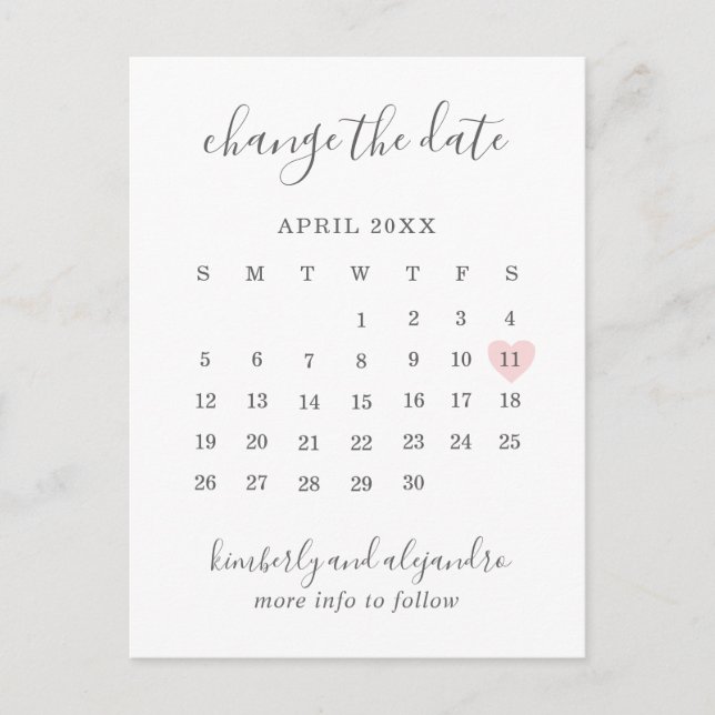 Carte Postale Faire-part Calendrier Modifier la date Pink Heart Cute (Devant)