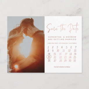 Carte Postale Faire-part Calendrier photo simple en or rose, enregistrez la