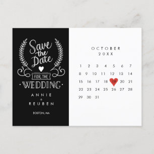 Carte Postale Faire-part Calendrier Red Love Heart Enregistrer la date Cart