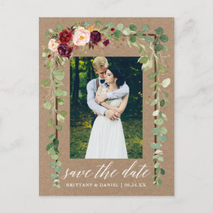 Carte Postale Faire-part Calligraphie Botanique Floral Enregistrer La Date