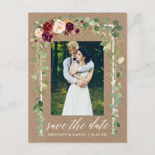 Carte Postale Faire-part Calligraphie Botanique Floral Kraft Enregistrer La