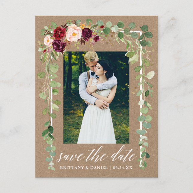 Carte Postale Faire-part Calligraphie Botanique Floral Kraft Enregistrer La (Devant)