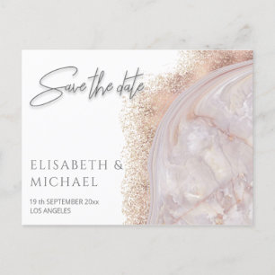 Carte Postale Faire-part Calligraphie de l'agneau en marbre doré Pearl rose