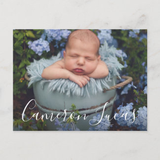 Carte Postale Faire-part Calligraphie de script blanc et gris Collage Naiss