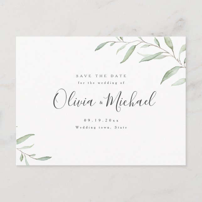 Carte Postale Faire-part Calligraphie de verdure minimale enregistrer la da (Devant)