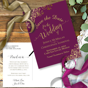 Carte Postale Faire-part Calligraphie d'or Mariage Enregistrer la date Mage