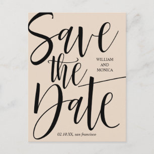 Carte Postale Faire-part Calligraphie en gras mariage moderne beige noir
