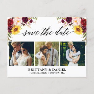 Carte Postale Faire-part Calligraphie Fleurs Mixtes Save The Date 3 Photo