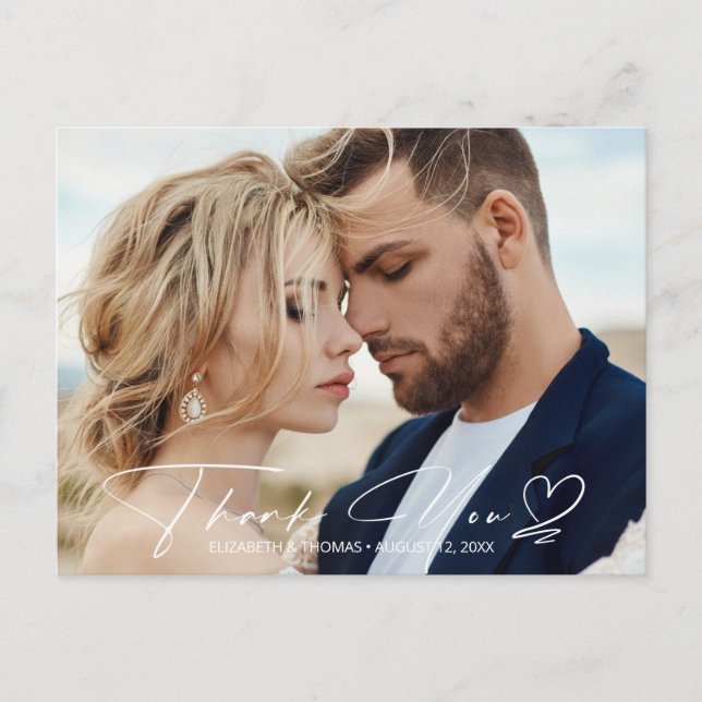 Carte Postale Faire-part Calligraphie Mariage Remerciements Bleu Poussière  (Devant)