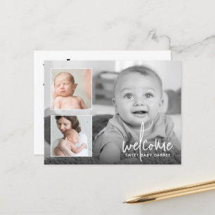 Carte Postale Faire-part Calligraphie moderne Bienvenue 3 Photo Naissance