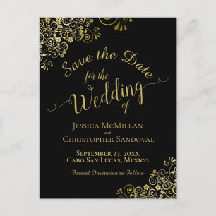 Carte Postale Faire-part Calligraphie or Mariage Enregistrer la date Noir