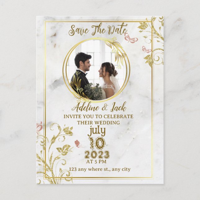 Carte Postale Faire-part Calligraphie romantique Monogramme Photo Mariage T (Devant)
