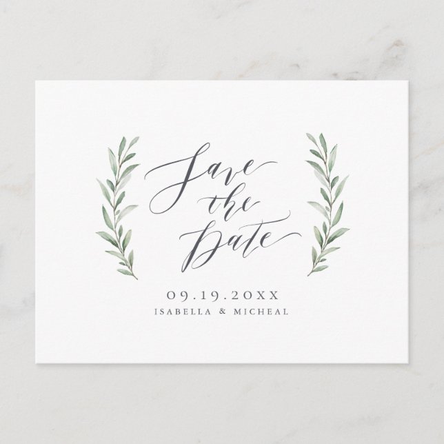 Carte Postale Faire-part Calligraphie simple mariage de verdure rustique (Devant)
