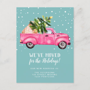 Carte Postale Faire-part camion rose vintage arbre de Noël en mouvement
