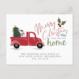 Carte Postale Faire-part Camion Rouge Noël Arbre neige Homme vacances Démén
