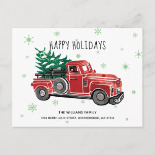 Carte Postale Faire-part Camion Vintage de ramassage rouge Vacances nouvell