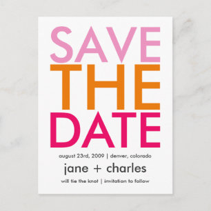 Carte Postale Faire-part Candy Colors rose et orange Enregistrer la date