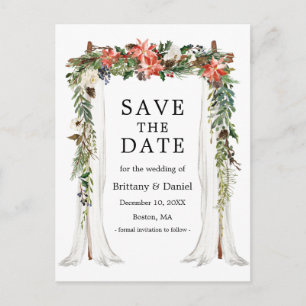 Carte Postale Faire-part Canopée mariage Hiver Floral Enregistrer La Date