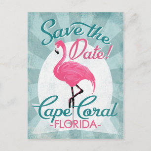 Carte Postale Faire-part Cape Coral Enregistrer La Date Flamant rose Rose