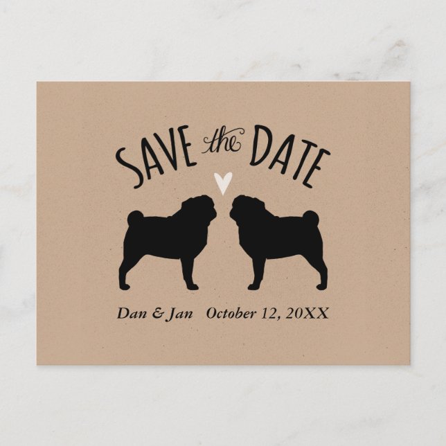 Carte Postale Faire-part Carlin Silhouettes Mariage Enregistrer la date (Devant)