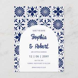 Carte Postale Faire-part Carreaux bleu Talavera de la marine mexicaine Sauv