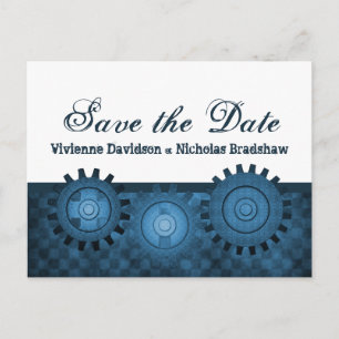 Carte Postale Faire-part Carton d'annonce de date steampunk, bleu