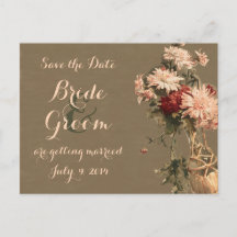 Carton d'annonce de mariage avec des chrysanthèmes