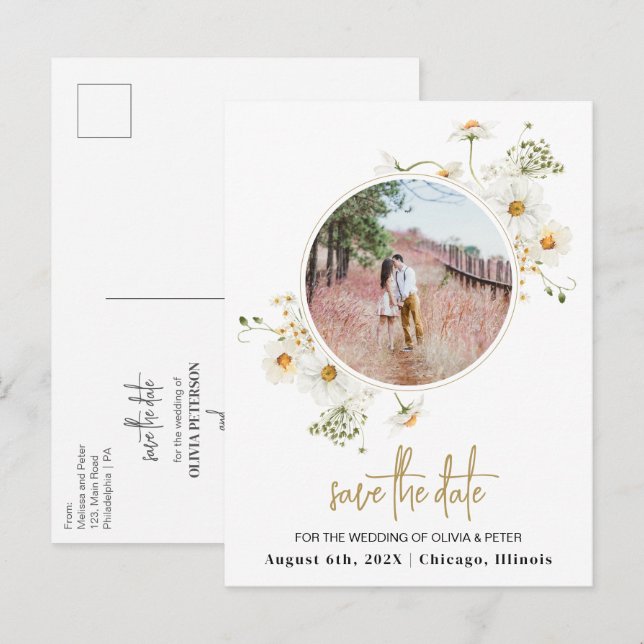Carte Postale Faire-part Carton de faire part de date de mariage avec une m (Devant / Derrière)