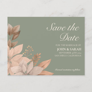 Carte Postale Faire-part Carton de mariage floral vert sauge à conserver