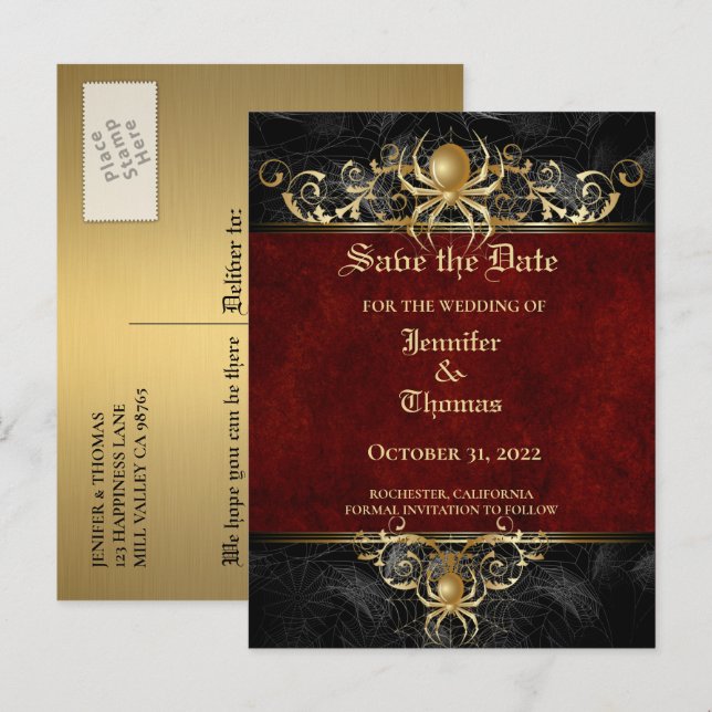 Carte Postale Faire-part Carton d'invitation de mariage élégant pour Hallow (Devant / Derrière)