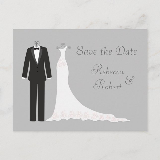Carte Postale Faire-part Carton d'invitation Tuxedo, Robe sur argent "Save  (Devant)