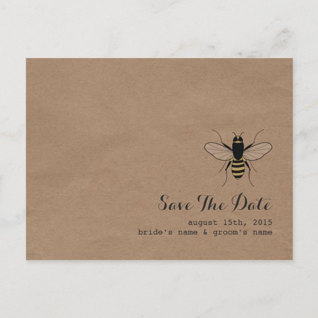 Carte Postale Faire-part Carton Inspiré Miel Bee Enregistrer La Date (Devant)